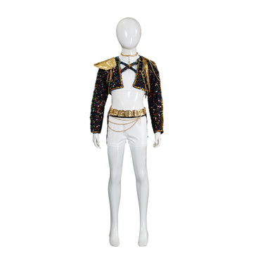 Kpop Demon Hunters Rumi Kids Adult Golden Black Performance Dance Outfit Becostume